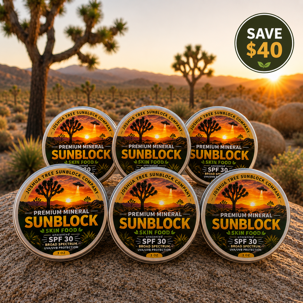 Joshua Tree Sunblock Company Premium Mineral Sunblock Family Pack (6 P